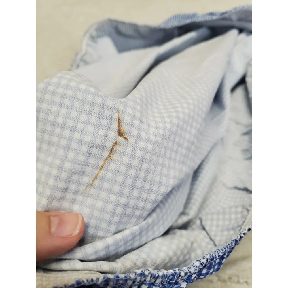 Ralph Lauren Blue White Gingham Plaid Twin Cotton Flat Fitted Sheet Set Bedding